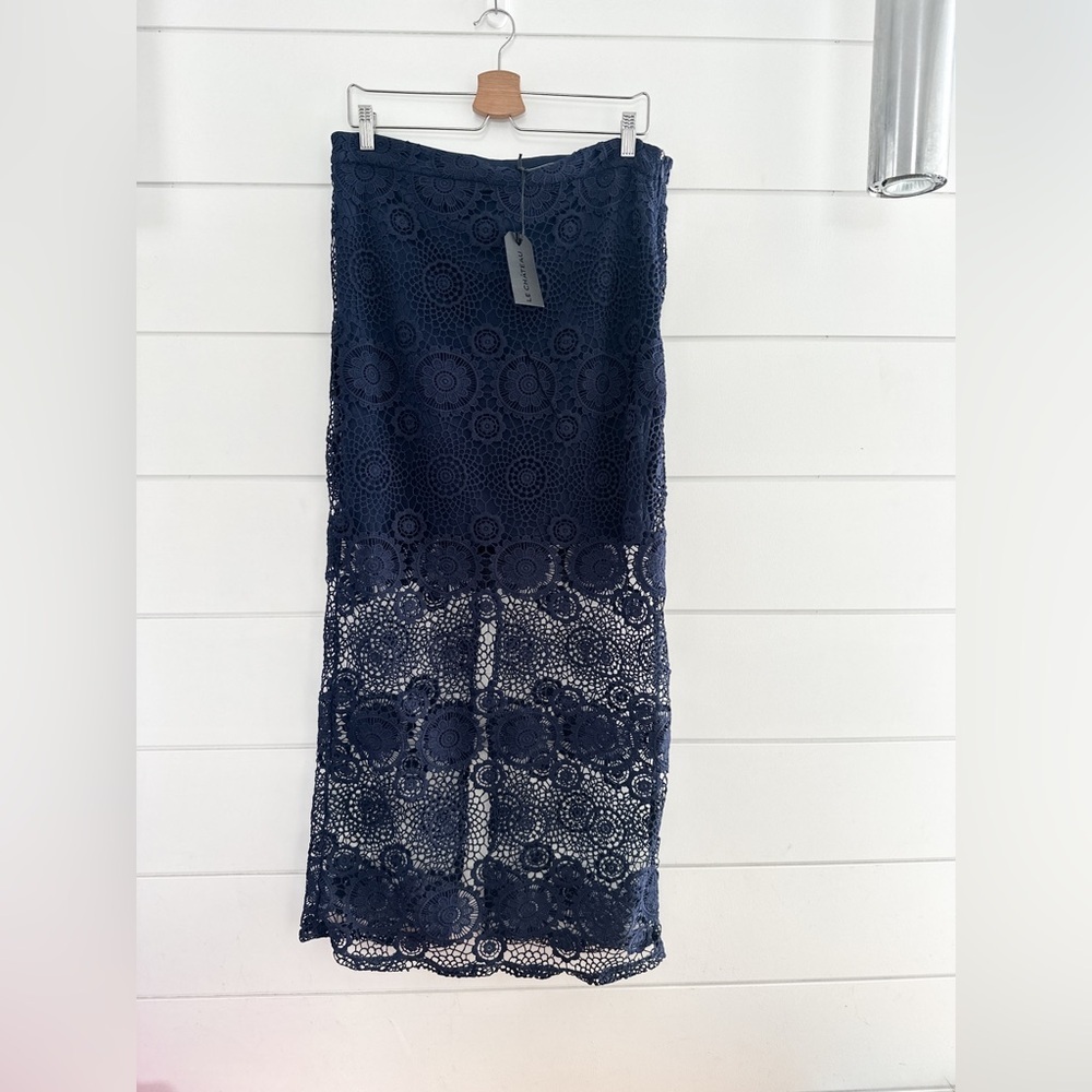 NWT - LeChateau Maxi Skirt - Navy - Lace Short Lining _ Size Large